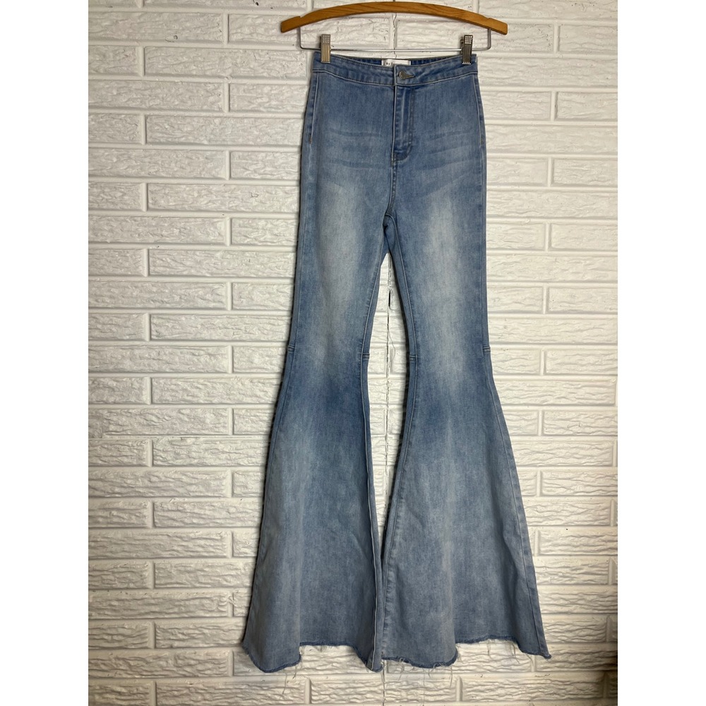 By Together Flare Jeans Women Small Light Blue Excellent Bell‎ Bottom Raw Hem